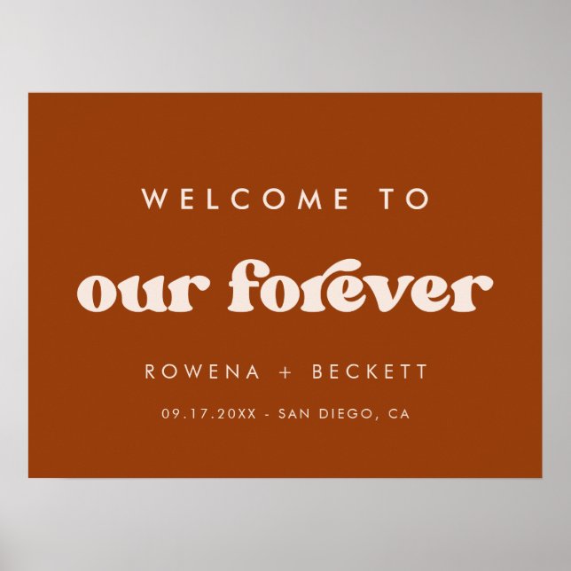 Stylish retro burnt orange Welcome to our Forever Poster (Front)