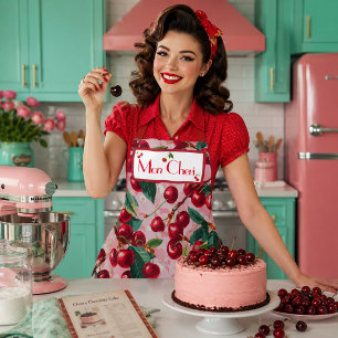 Stylish Retro 'Cherry Pop' Pink Personalized Apron