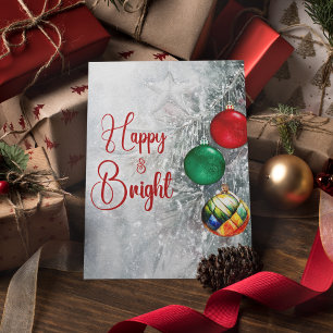 Stylish retro colourful ornaments Christmas tree Holiday Postcard