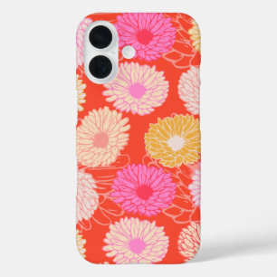 Stylish Retro Dahlia Floral Pattern Red Pink iPhone 16 Case
