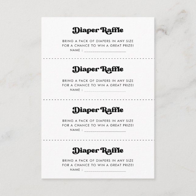 Stylish retro Diaper Raffle game card (Front)