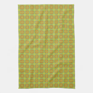 Stylish Retro Green Yellow & Red Vintage Pattern Kitchen Towel
