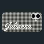 Stylish Retro Grey Gingham Plaid Personalized iPhone 16 Case<br><div class="desc">Stylish Retro Black and Grey Gingham Plaid Pattern Personalized Phone Case</div>