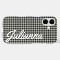 Stylish Retro Grey Gingham Plaid Personalized