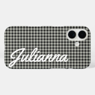 Stylish Retro Grey Gingham Plaid Personalized iPhone 16 Case