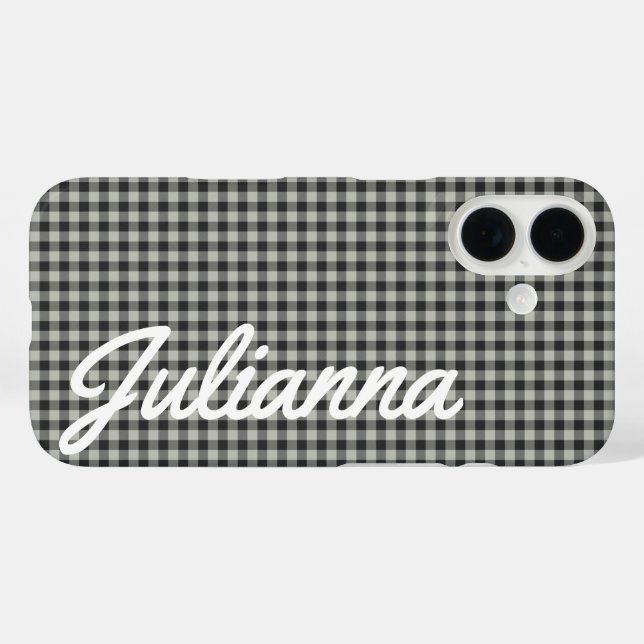 Stylish Retro Grey Gingham Plaid Personalized Case-Mate iPhone Case (Back (Horizontal))