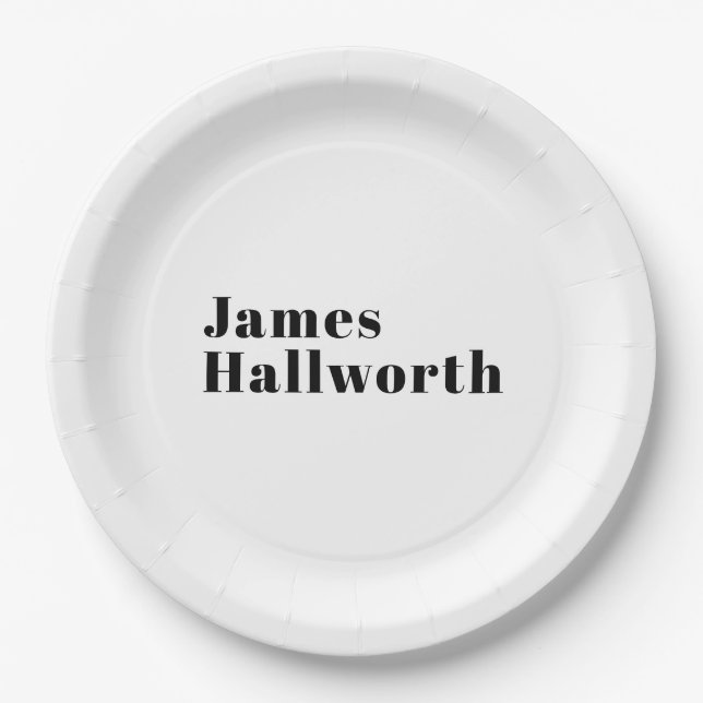 Stylish Retro Modern Lettering | Editable Black Paper Plate (Front)