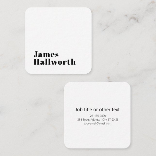 Stylish Retro Modern Lettering | Editable Black Square Business Card (Front/Back)