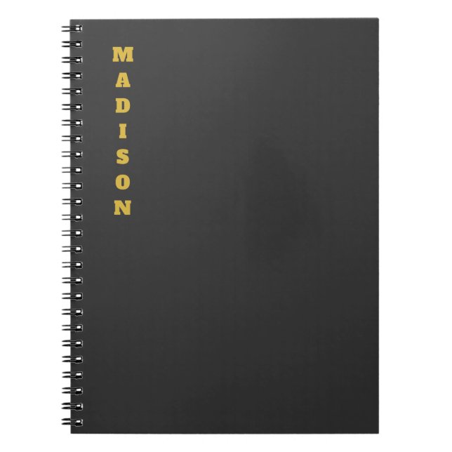Stylish Retro Name Dark Grey Metallic Gold Colour Notebook (Front)
