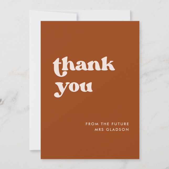 Stylish retro Orange Bridal Shower Thank you card (Front)