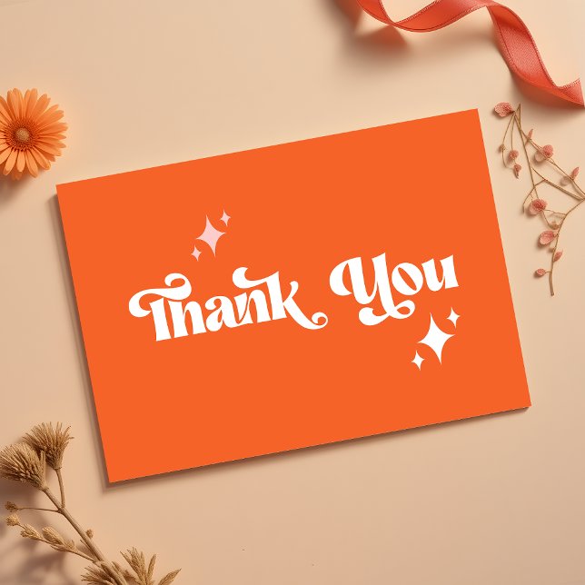 Stylish Retro Orange Groovy Script Wedding Thank You Card (Creator Uploaded)