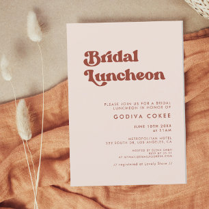 Stylish retro peach pink Bridal luncheon Invitation