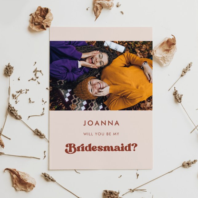 Stylish retro peach pink Bridesmaid proposal card (Creator Uploaded)