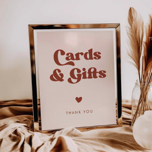 Stylish retro Peach Pink Cards & Gifts sign