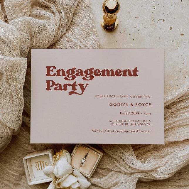 Stylish retro peach pink Engagement party Invitation (Creator Uploaded)