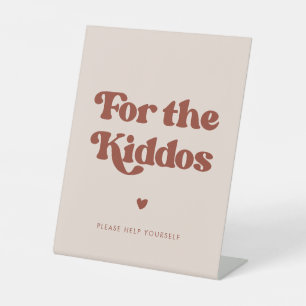 Stylish retro Peach Pink For the Kiddos Pedestal Sign