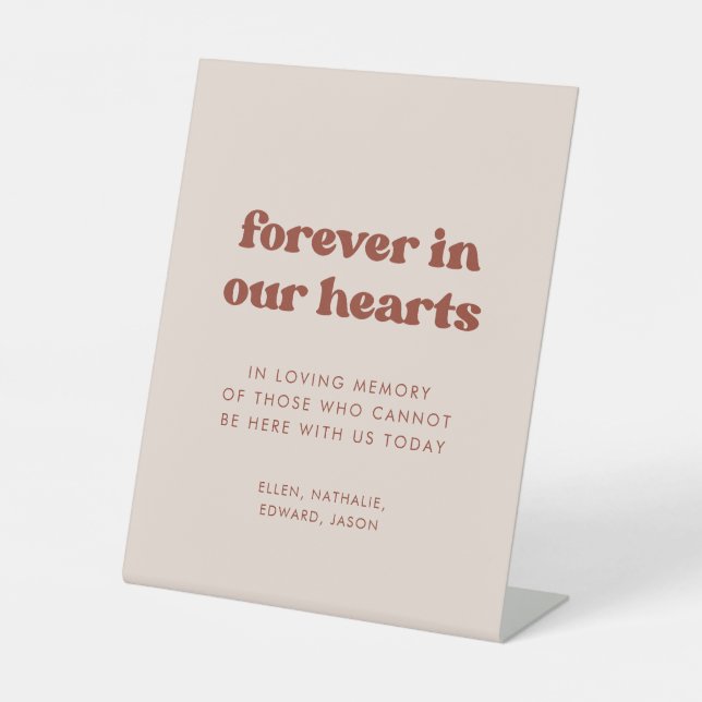 Stylish retro Peach Pink Forever in our hearts Pedestal Sign (Front)