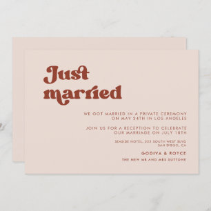 Stylish retro peach pink Just married Invitation