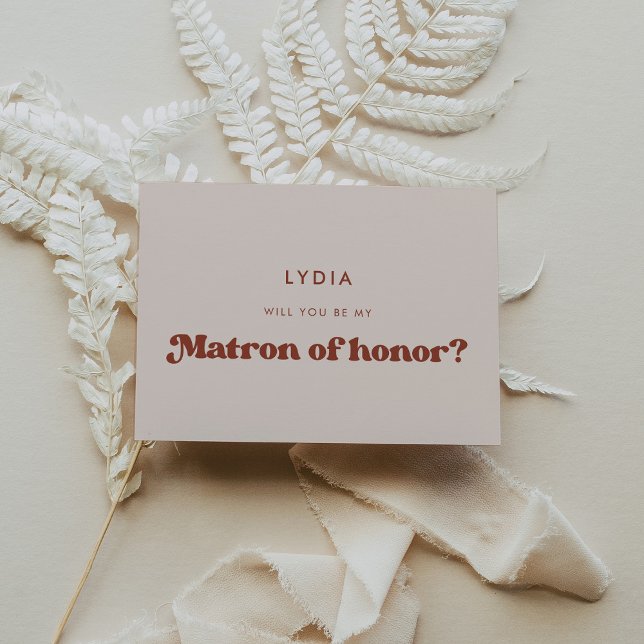 Stylish retro peach pink Matron of honour card (Creator Uploaded)