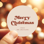 Stylish Retro Peach Pink Merry Christmas Classic Round Sticker<br><div class="desc">Retro Merry Christmas Peach Pink stickers. A retro chic theme: adopt this slightly vintage and stylish typographic design for your Christmas  stationery.</div>
