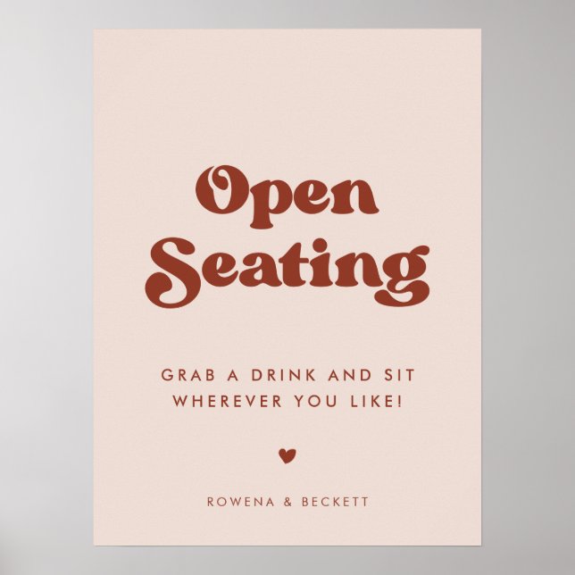 Stylish retro Peach Pink Open Seating Wedding Poster (Front)