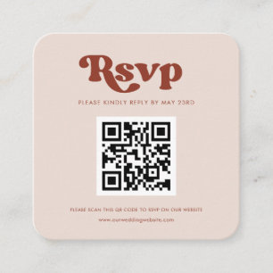 Stylish retro peach pink QR code RSVP response Enclosure Card