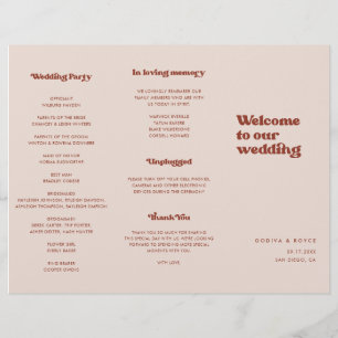 Stylish retro Peach Pink Trifold Wedding Program