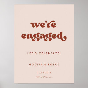 Stylish retro Peach Pink We are engaged Poster
