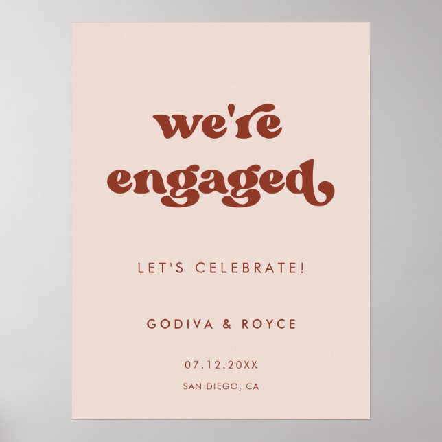 Stylish retro Peach Pink We are engaged Poster (Front)