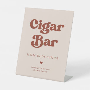 Stylish retro Peach Pink Wedding Cigar Bar Pedestal Sign