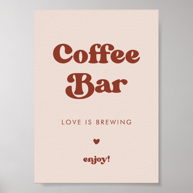 Stylish retro Peach Pink Wedding Coffee Bar sign (Front)