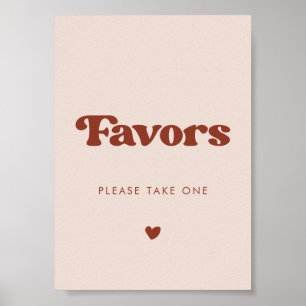 Stylish retro Peach Pink Wedding Favours sign