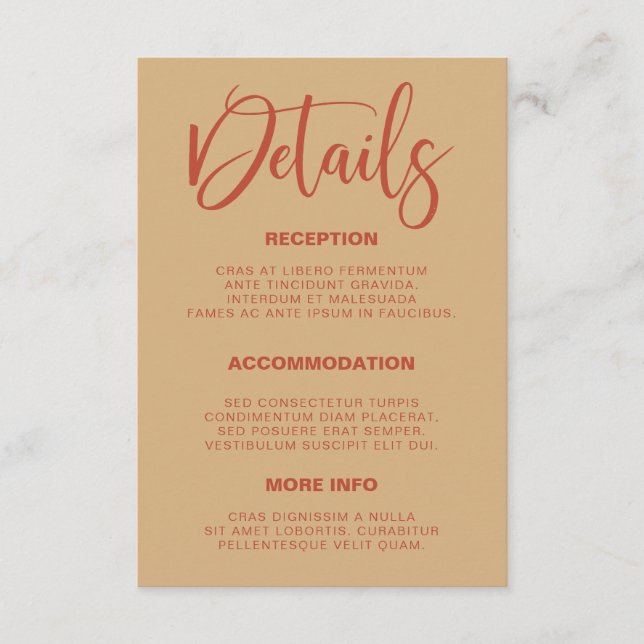 Stylish Retro Peach Pink Wedding Information  Enclosure Card (Front)