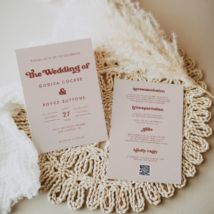 Stylish retro Peach Pink wedding Invitation