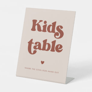 Stylish retro Peach Pink Wedding Kids table Pedestal Sign