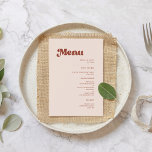 Stylish retro peach pink wedding menu<br><div class="desc">A retro chic theme: adopt this slightly vintage and stylish typographic design for your wedding stationery,  with a burnt orange,  terracotta,  brown sugar & peach pink colour theme. Fully customizable text,  colours and backgrounds.</div>