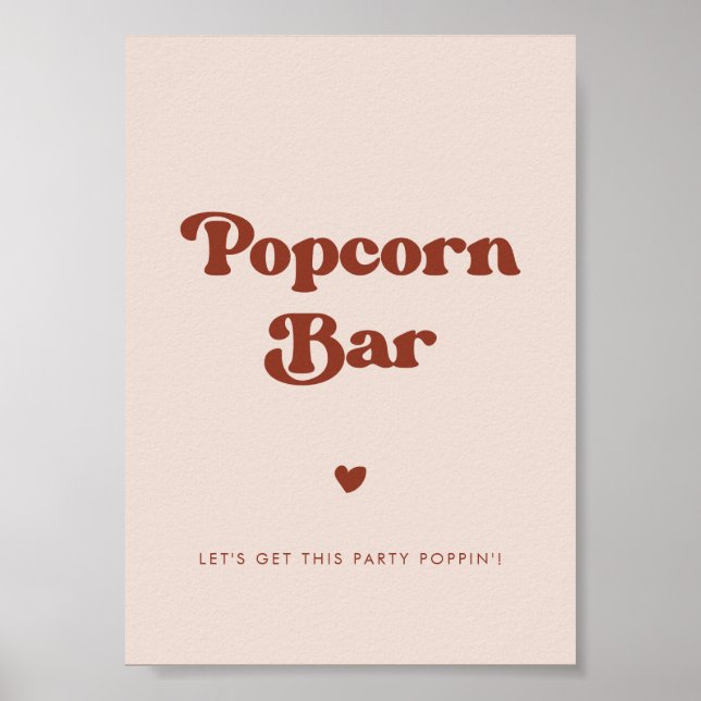 Stylish retro Peach Pink Wedding Popcorn bar sign (Front)
