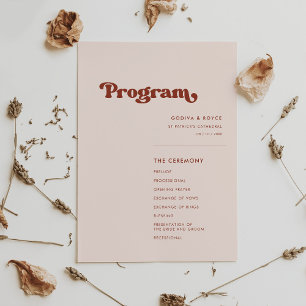 Stylish retro peach pink wedding program