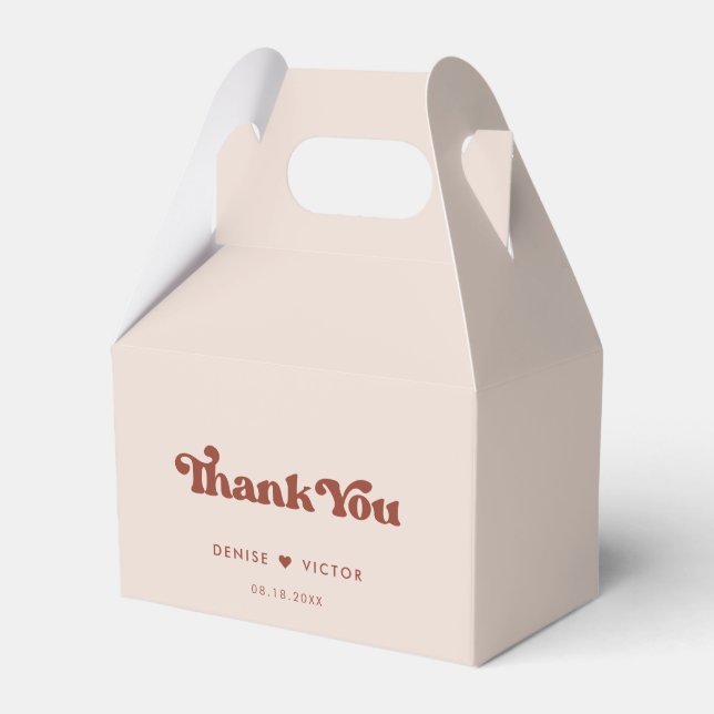 Stylish retro Peach Pink Wedding Thank you Favor Box (Front Side)