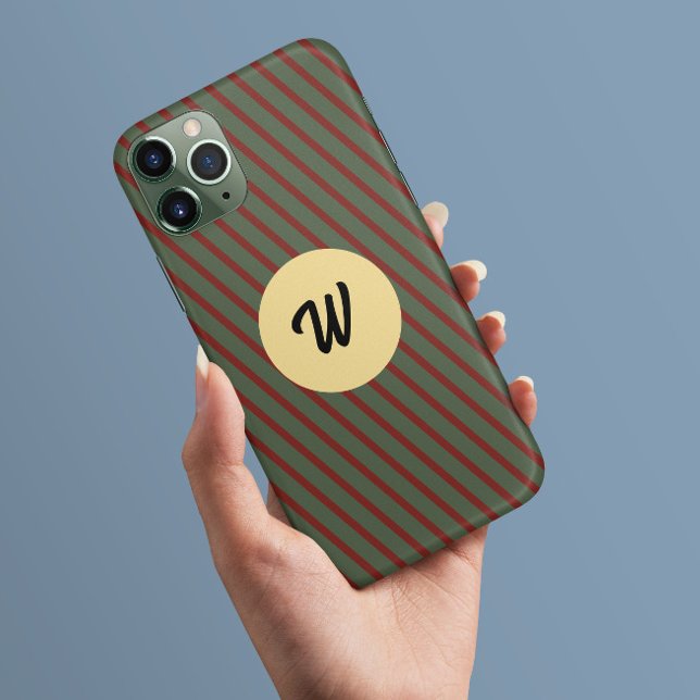 Stylish retro Red & green stripe monogram initial Case-Mate iPhone Case (Creator Uploaded)
