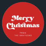 Stylish Retro Red Merry Christmas Classic Round Sticker<br><div class="desc">Retro Merry Christmas Red stickers. A retro chic theme: adopt this slightly vintage and stylish typographic design for your Christmas  stationery.</div>