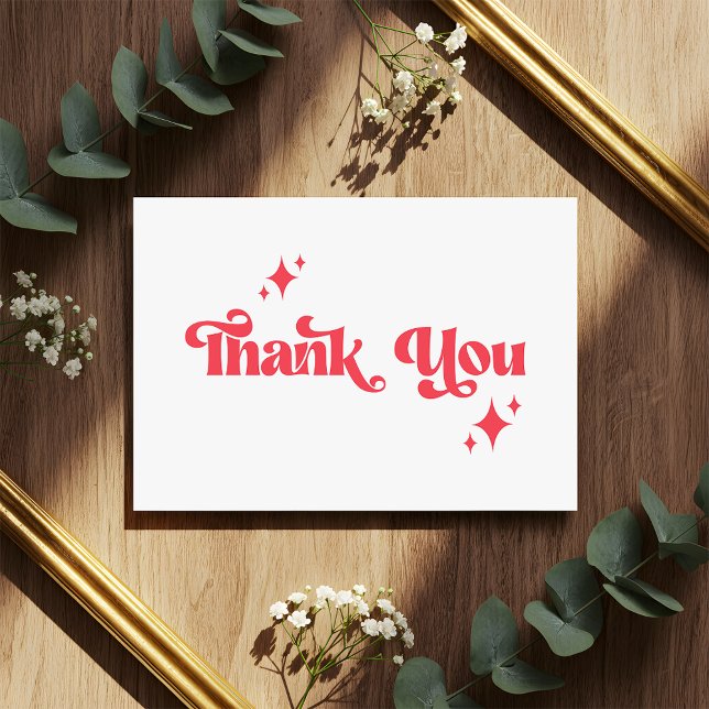 Stylish Retro Red & White Groovy Script Wedding Thank You Card (Creator Uploaded)