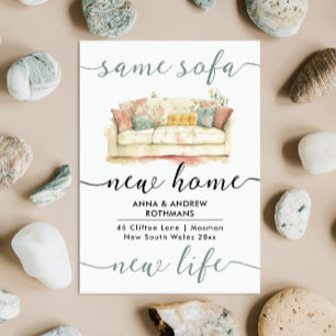Stylish Retro Same Sofa New Home Floral Watercolor Announcement