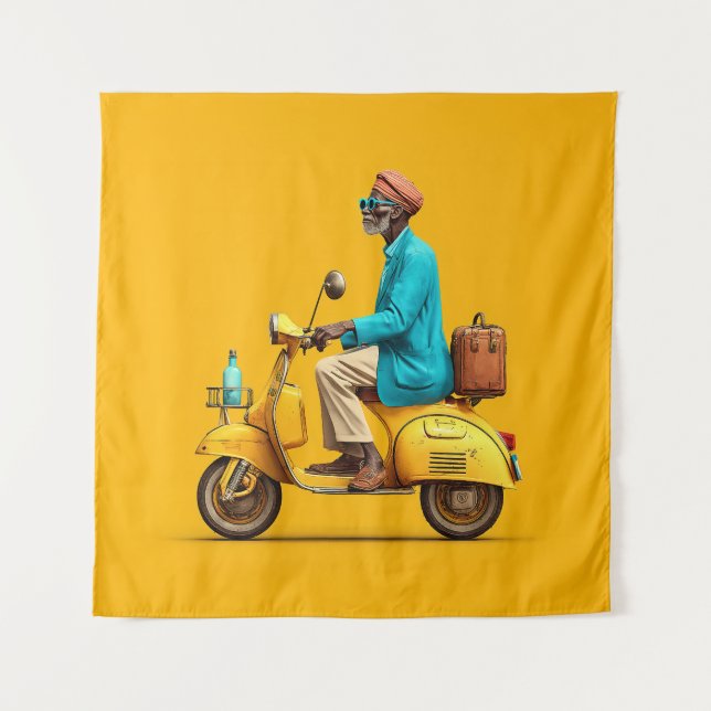 Stylish Retro Scooter Ride Tapestry (Front)