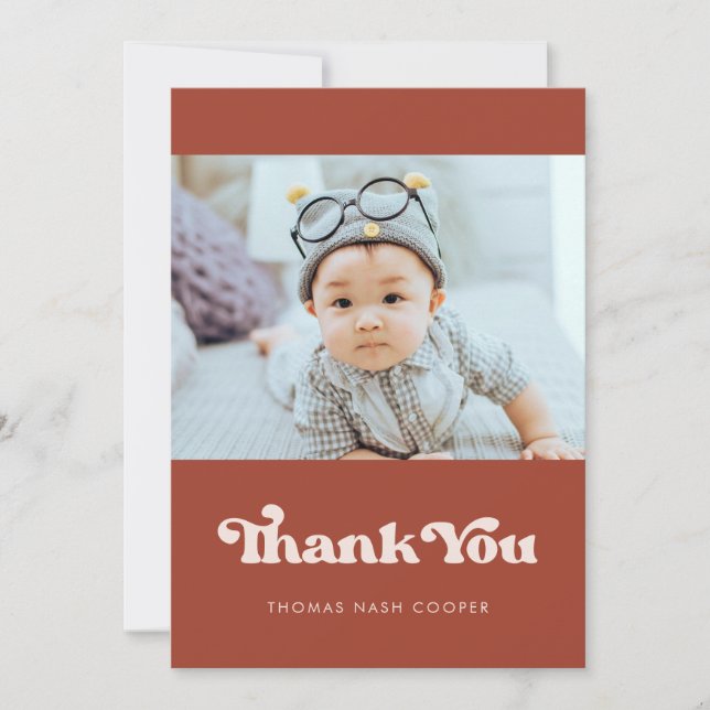 Stylish retro Terracotta Baby shower Thank You Card (Front)