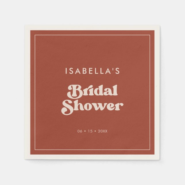 Stylish retro Terracotta Bridal Shower Napkin (Front)