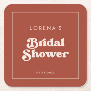 Stylish retro Terracotta Bridal Shower Square Paper Coaster