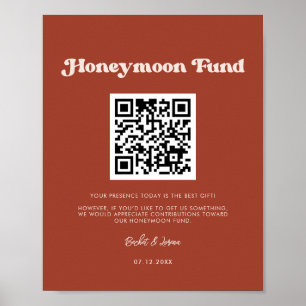 Stylish retro Terracotta Honeymoon fund QR code Poster