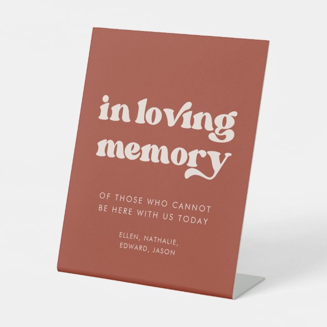 Stylish retro Terracotta In loving memory Pedestal Sign (Front)