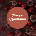 Stylish Retro Terracotta Merry Christmas Classic Round Sticker<br><div class="desc">Retro Merry Christmas Terracotta stickers. A retro chic theme: adopt this slightly vintage and stylish typographic design for your Christmas  stationery.</div>